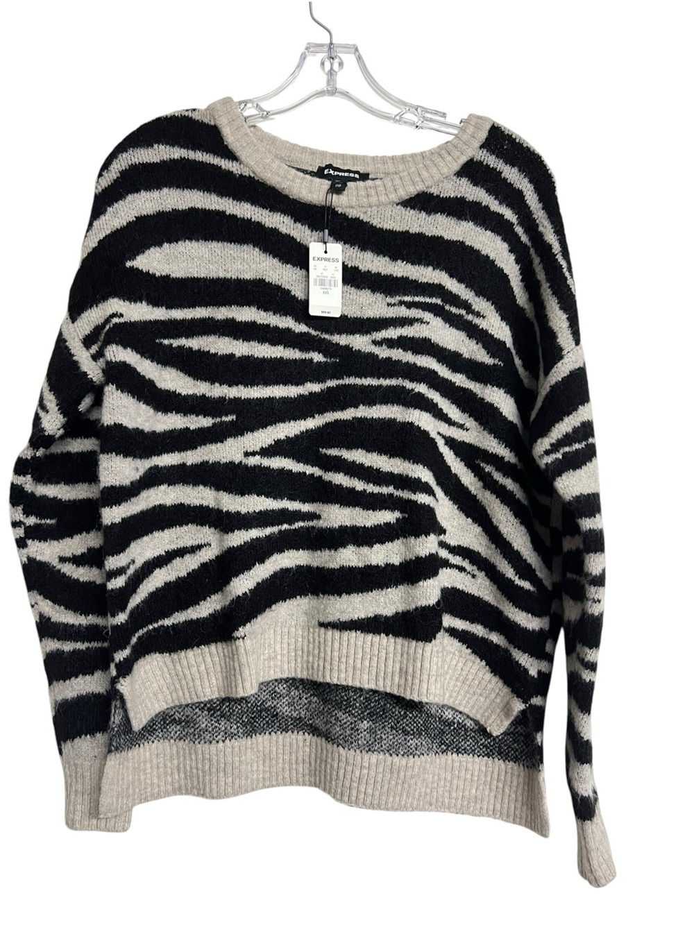 New Express Black and Grey Zebra-Print Sweater Indie Hipster Grunge Artsy Edgy